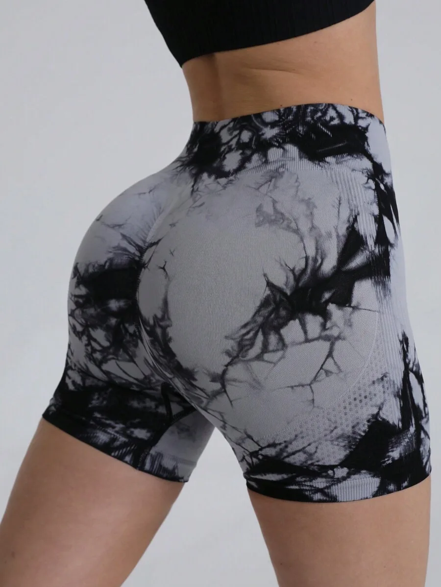 Plus Size Fit Tie Dye Yoga-Shorts für Damen, hohe Taille, pfirsichfarbener Po, Workout, eng, dehnbar, Fitness, Laufen, sportlich, modische Shorts – Detail 7