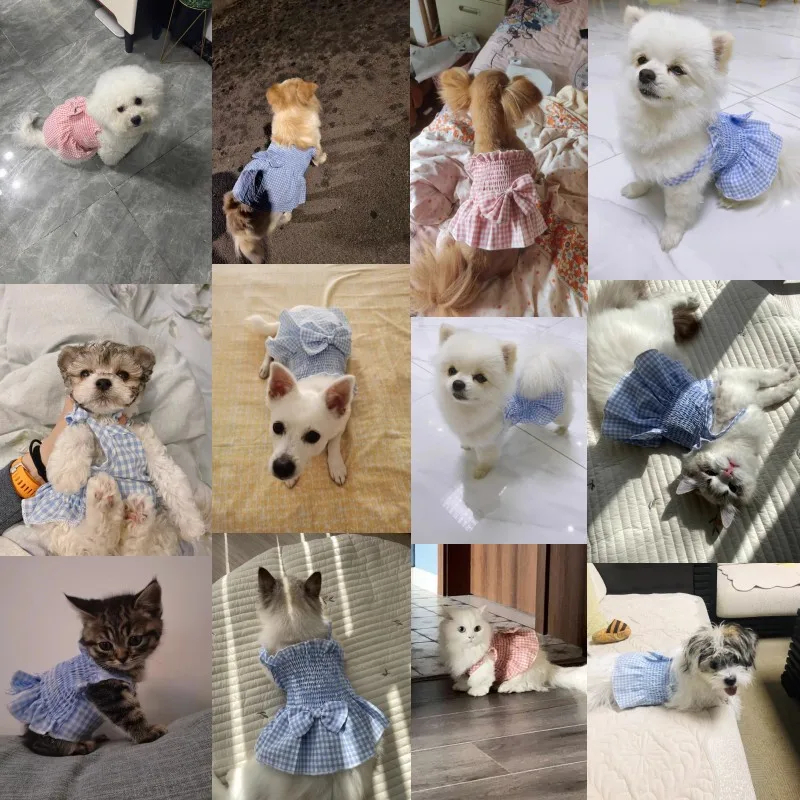 Fashion Dog Plaid Dress Bow Puppy Princess Skirt Summer Cat Dress Soft Pet Kitten Clothing Chihuahua Dog Clothes Pet Dog Skirt