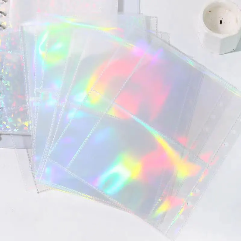 20Pcs/Lot A5 Laser Transparent File Holder Notebook 6 Hole Loose Leaf DIY Document Bag Binder Rings PVC Storage Binding Folder