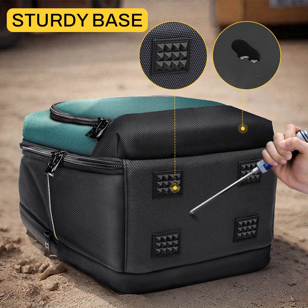 Mochila de ferramentas, bolsa de ferramentas para eletricista com vários bolsos e compartimento acolchoado para laptop, organizador de ferramentas durável de malha não impermeável