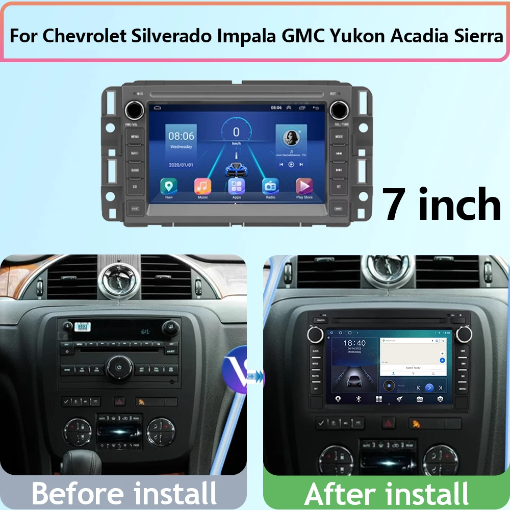 Android Auto Car Radio Multimedia GPS Player For Chevrolet Silverado Impala GMC Yukon Acadia Sierra Navigation Carplay BT No DVD