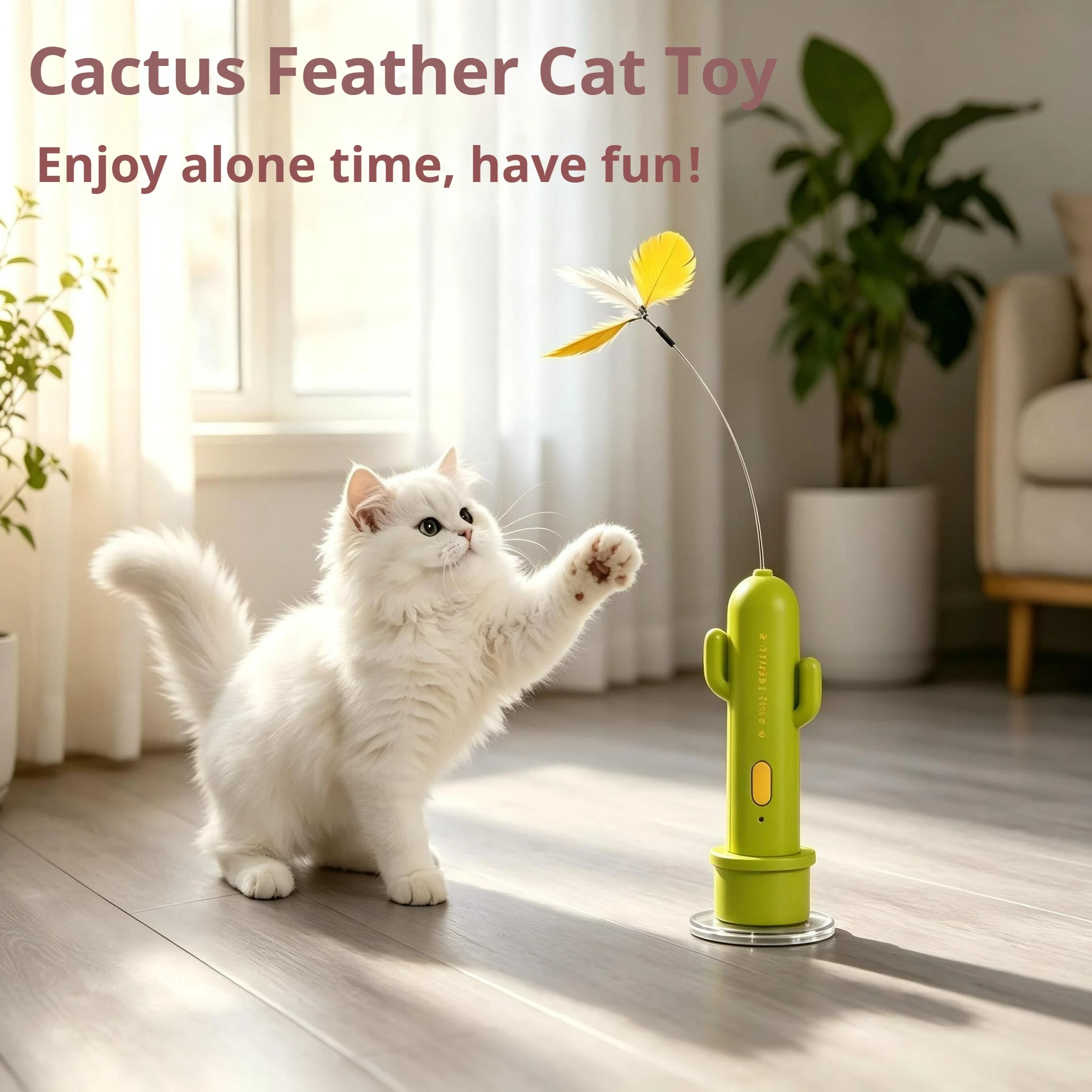 Electric Rotating Cactus Cat Toy with Laser, Hands-Free, USB Rechargeable, One-Touch Control