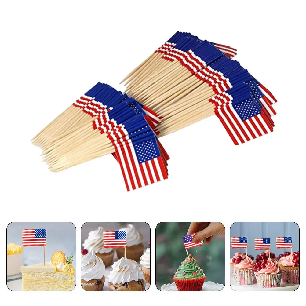 200pcs USA Toothpick Flags for Cake Decorating, Party Food Picks, Fruit Cocktail Toppers, Patriotic Dessert Decor