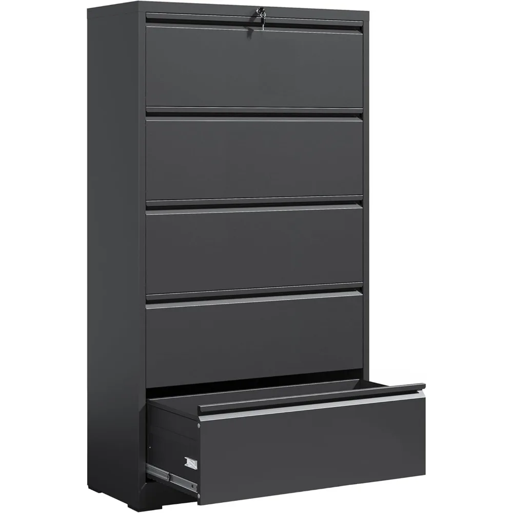 

Locking File Cabinet with 5 Drawer Heavy Duty Large Metal Filing Cabinet Home Office, Secure Lateral Organizer w/ Wheels & Key L