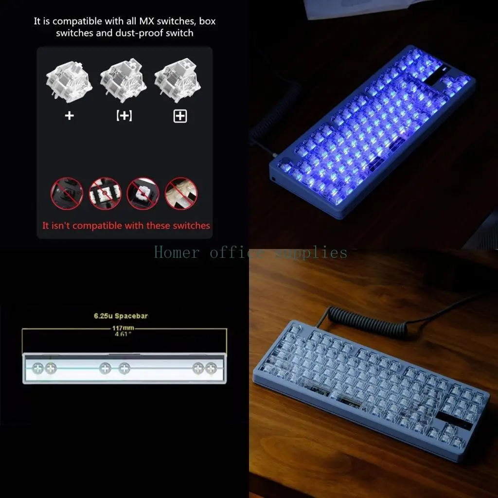

K43B PC Full Transparents Backlits Keyboards Keycaps 114Pcs Original Height Key Cover for 61 64 68 84 87 96 980