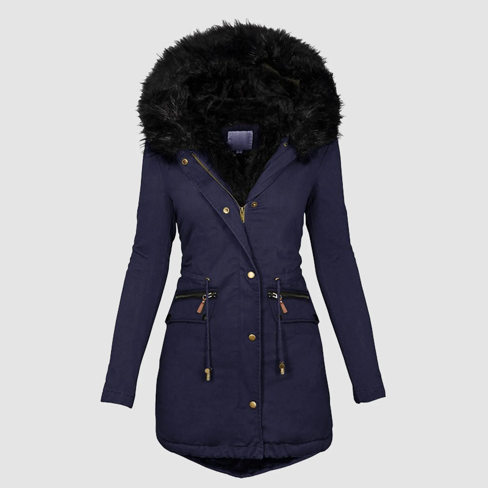 Parkas à capuche en fausse fourrure pour femmes avec col en fourrure, veste longue, pardessus mince, chaud, décontracté, optique, neige, femme, hiver