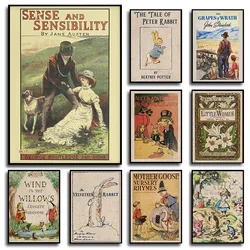 Vintage Classic Book Cover Poster Alice in Wonderland Mother Goose Fairy Tale Canvas Painting Wall Art Living Room Home Decor