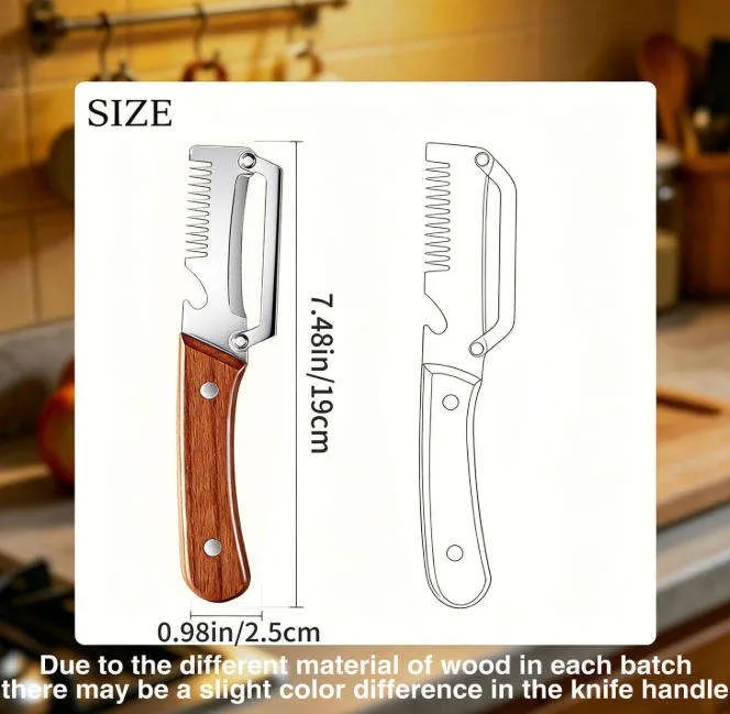 1/2/3/5pcs Peeler Oak Three-in-one Stainless Steel Wooden Handle  For Peeling Slicing Onions Cutting Sugar Cane Cutting Fruits