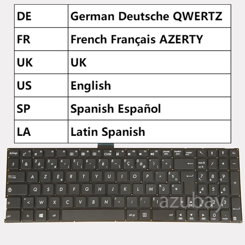 Keyboard For ASUS F530LD F530LN F554L F554LA F554LD F554LI F554LN F554LP F555L F555LA German French AZERTY UK US Latin Spanish