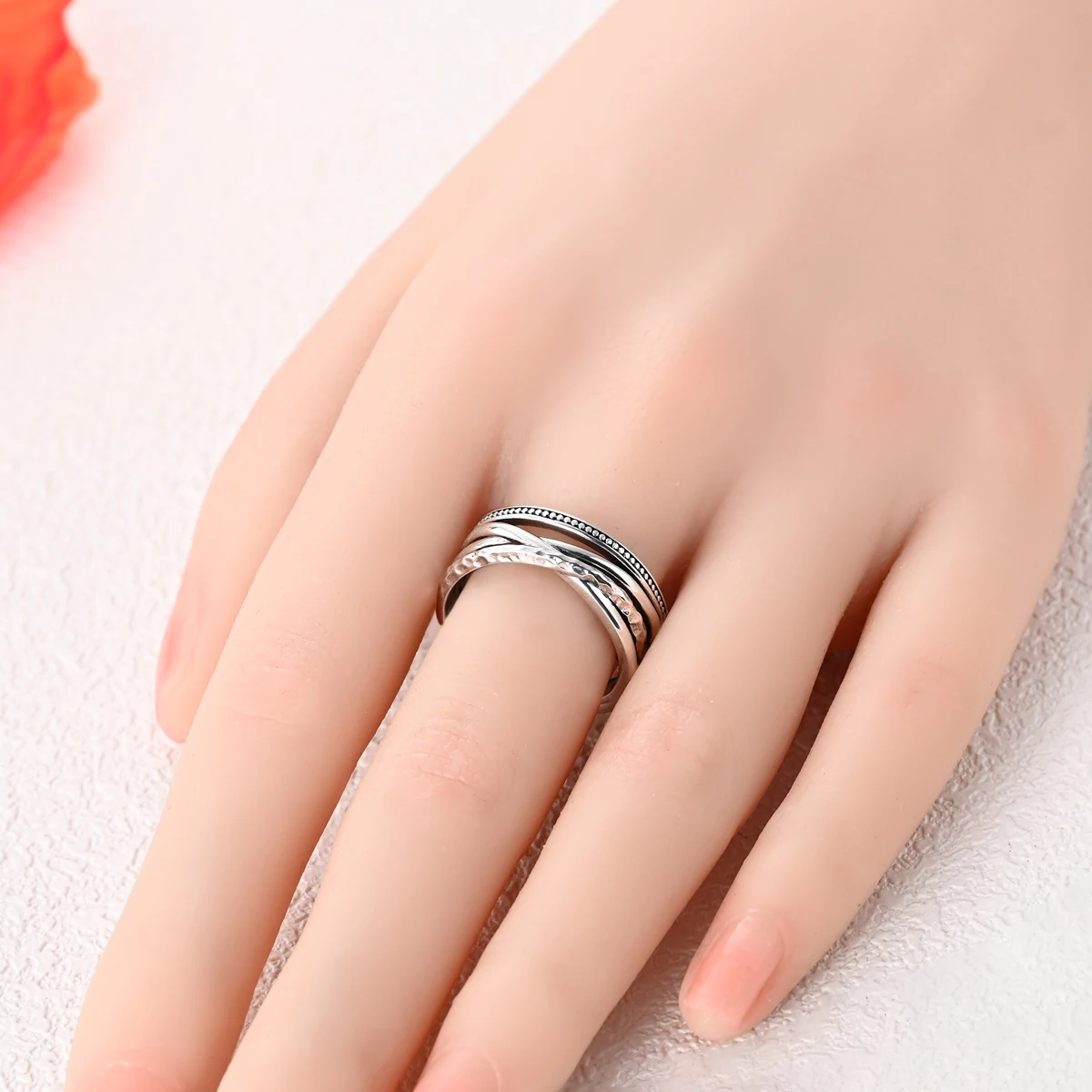 Finger Ring 925 Sterling Silver Line Texture Minimalist Unisex Open Ring Adjustable Size Jewelry For Woman