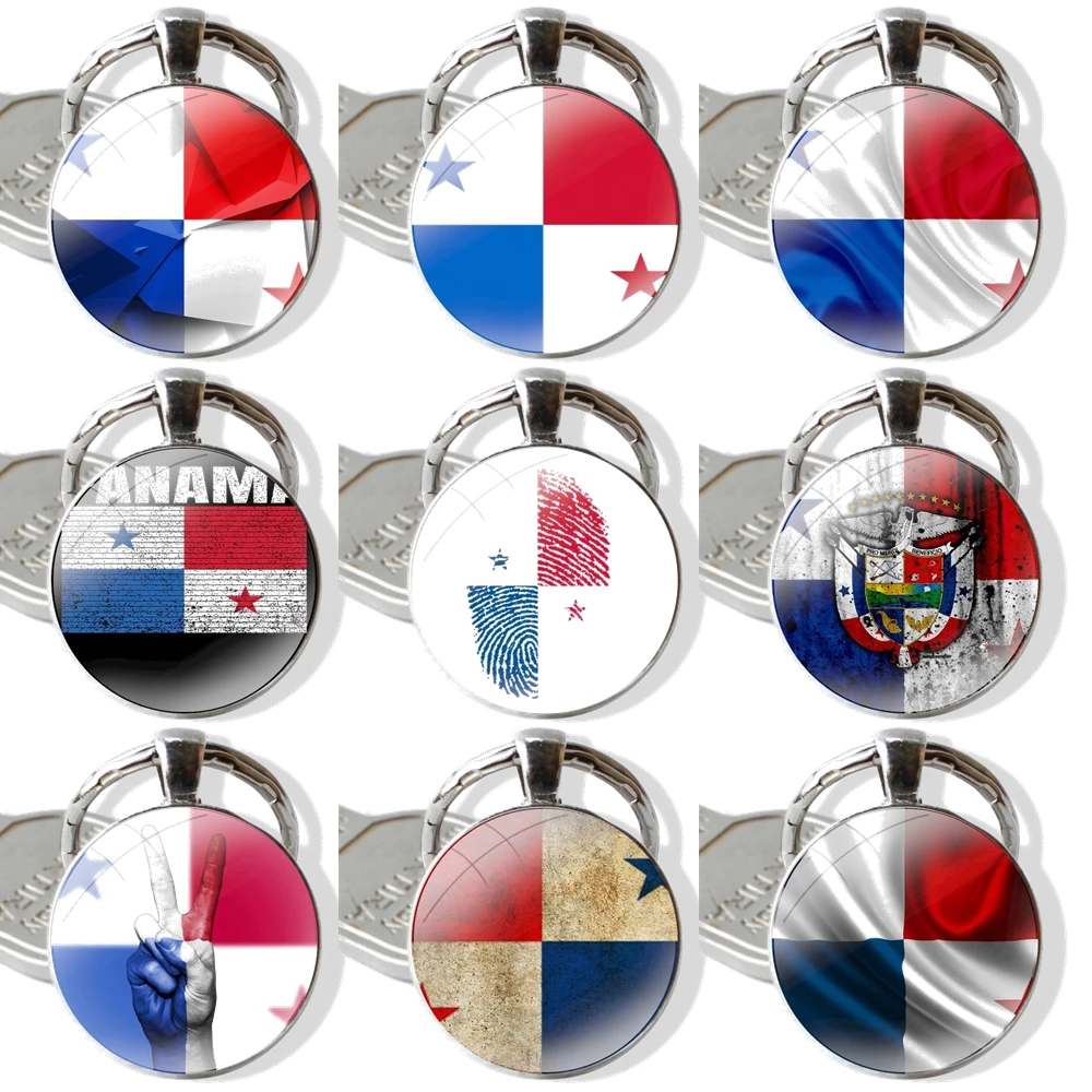 Keychain Handmade Glass Cabochon Key Ring Holder Pendant Key Chains Panama Flag