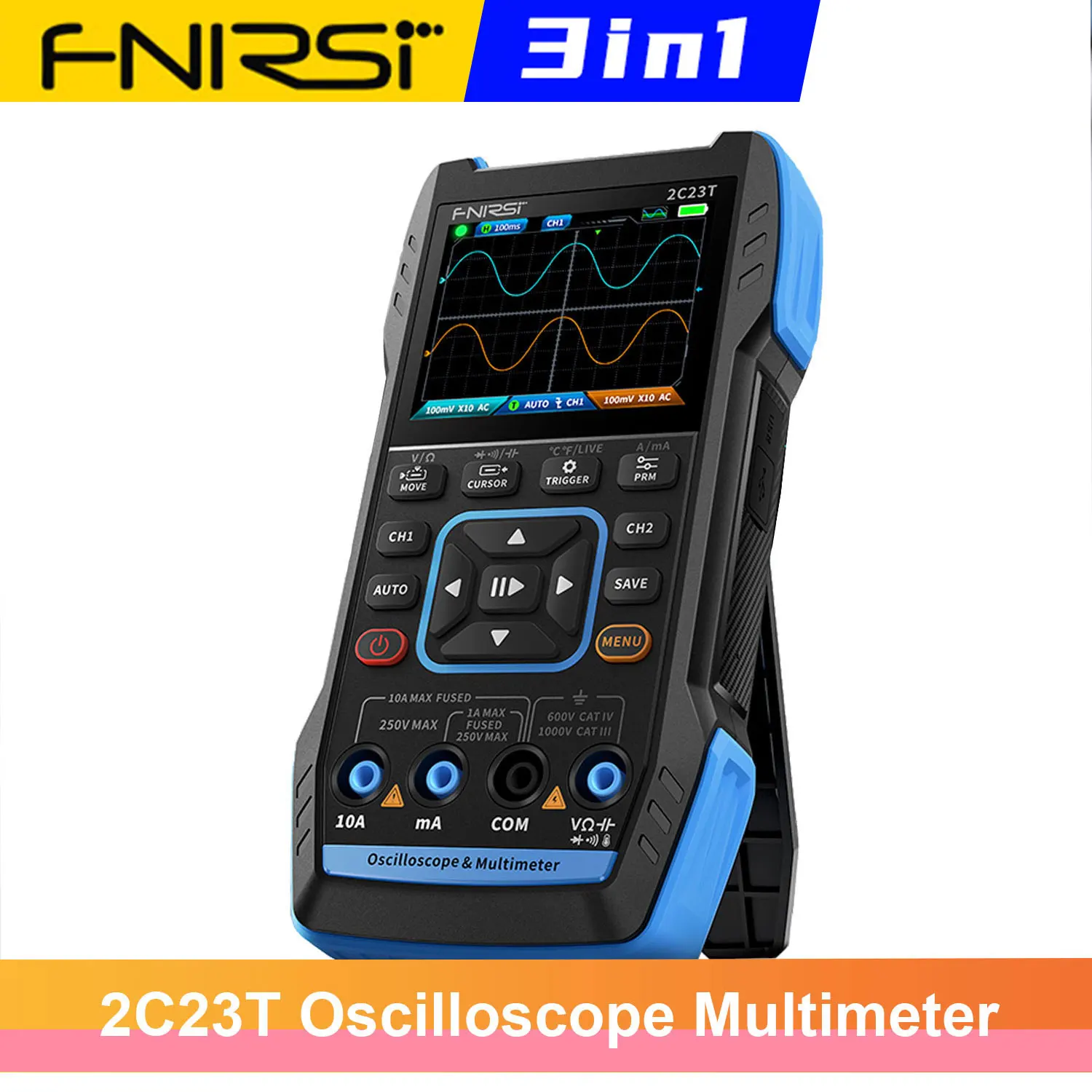 

FNIRSI 2C23T Digital Oscilloscope Multimeter Function Signal Generator 2024 Latest 3 in 1 Dual Channel 10MHZ*2 50MS/s Bandwidth