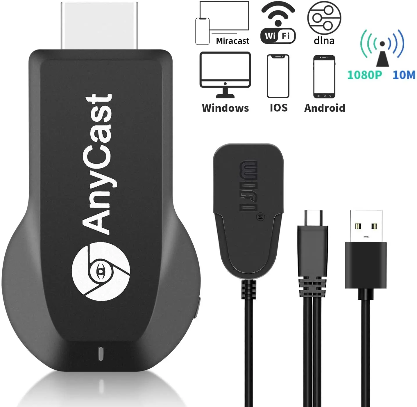 DTECH AnyCast M9 M100 Plus 1080P HD Wireless Mirroring Screen Windows Miracast for Smartphone Tablet hdmi Wifi Display TV Dongle