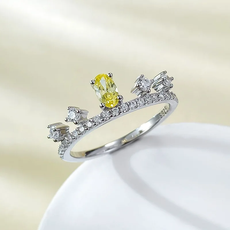 خاتم ألماس فضي أصفر بيضاوي S925 للمشاركة ، ألماس عالي الكربون ، هدية أنثى ، 3x5 ، جديد #6