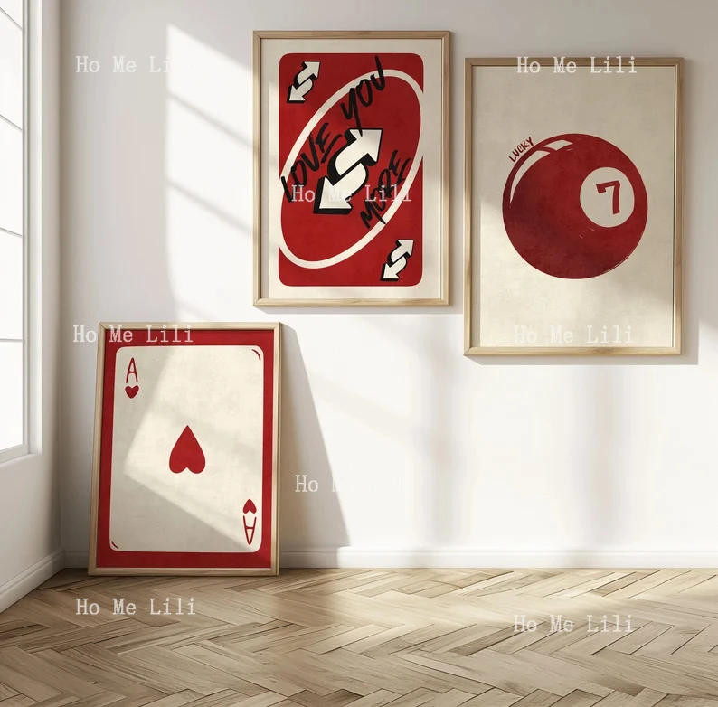 Trendy Retro Set Of 3 Piece Wall Art 7 Ball Poster Ace Card Print