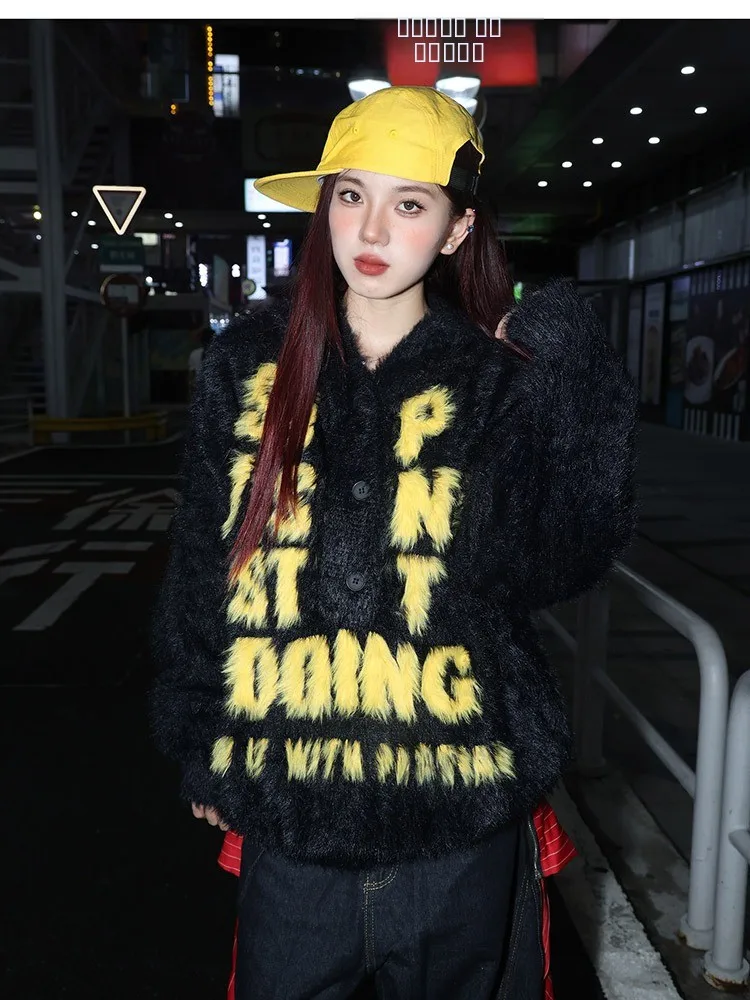 

Retro American Letter Mink Couples Sweater Loose round Ne Knitted Outerwear Men Women Autumn Winter Comfortable Soft Sweats...