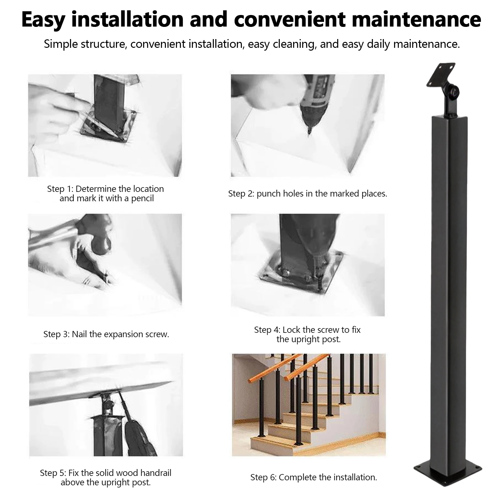 

35/37inch Black Metal Baluster Spindles with Screws Kit 270°Adjustable (Handrail Not Included) for Deck Porch Outdoor Steps