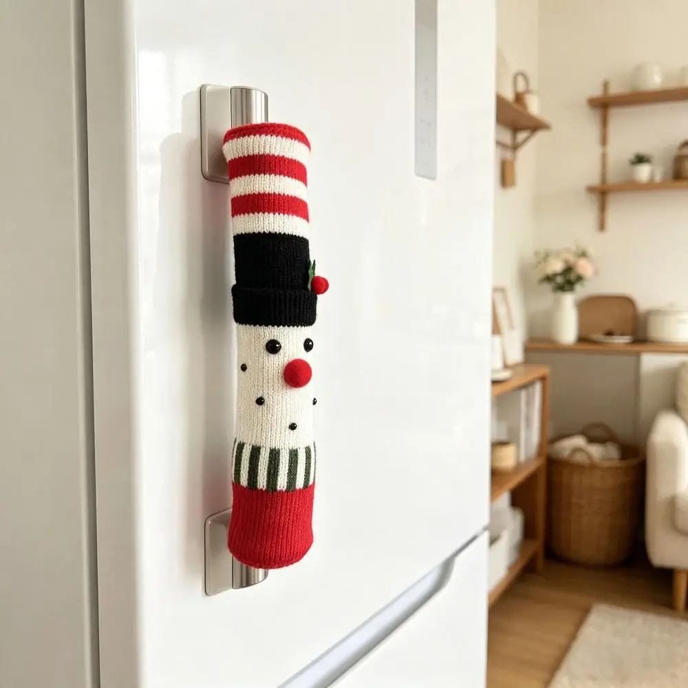 Christmas Refrigerator Door Handle Covers Anti-slip Snowman Kitchen Appliance Handle Covers Santa Claus Anti-fouling