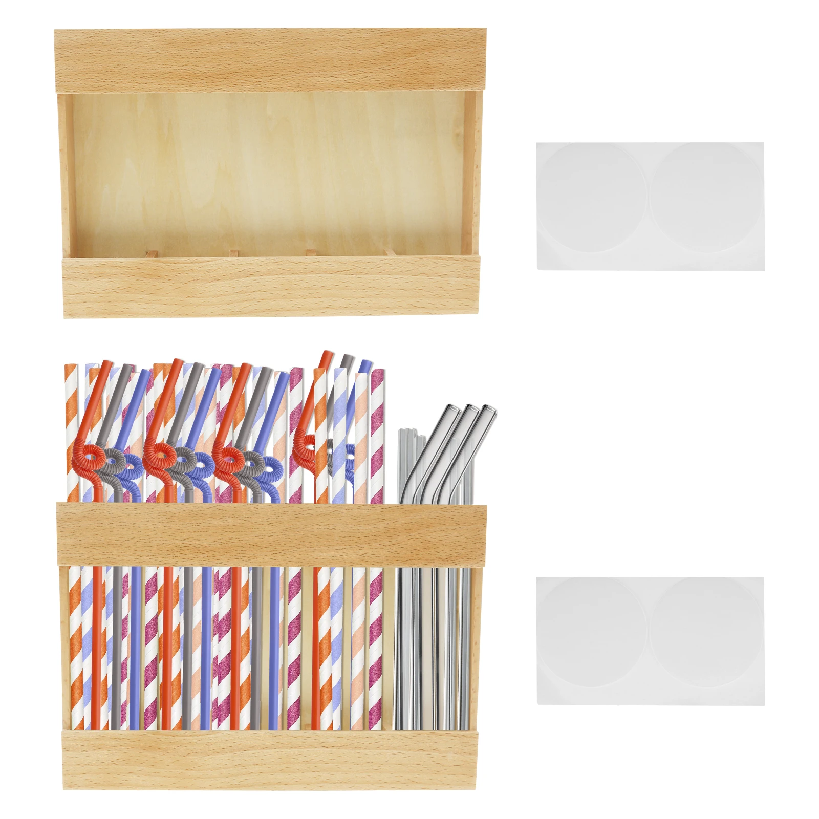 

Straw Holder Sturdy Wood Straw Organizer with Adhesive Practical Straw Holder Dispenser Multifunctional Drinking Straw Holder