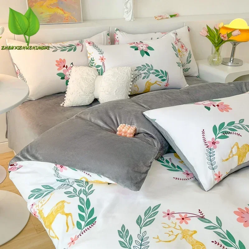 

Simple Printed Quilt Cover Colorful Bedding Double Bed Reversible Floral King Size Duvet Cover Comforter Bed Sheet Home Textile