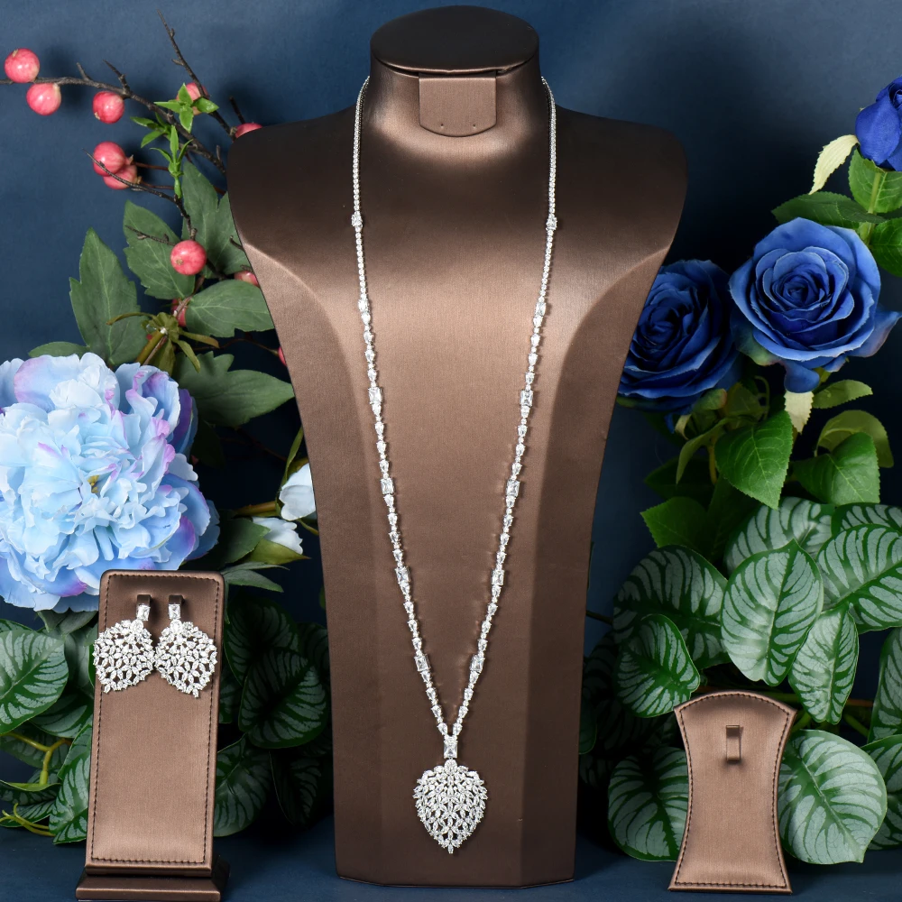 HIBRIDE New Trendy 2PCS Dubai Jewelry Sets For Women Wedding Party India Bridal Long Necklace And Earring Set Bijoux N-1320