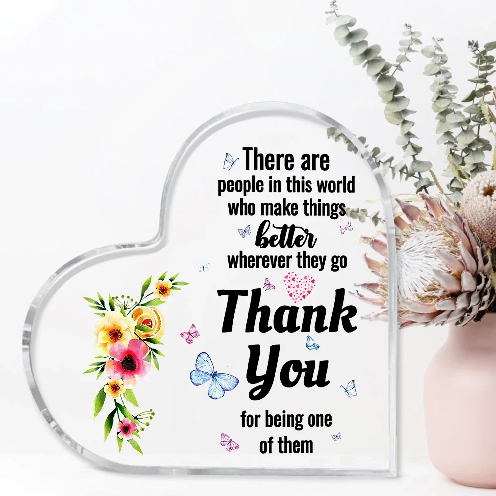 CIFBUY Acrylic Heart Shaped Appreciation Plaque, Thank You Gift for Teacher & Friend, Home Office Desktop Tabletop Decor