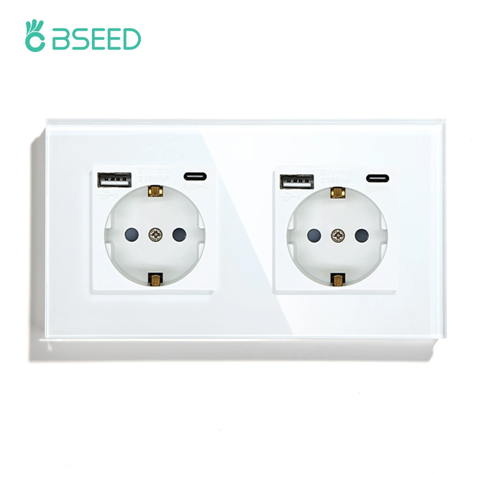 BSEED Einzelsteckdose EU-Wandsteckdosen Doppelsteckdosen USB Typ-C Telefonladegerät Glaspanel 1-Wege-Wandtastschalter Kinderschutz
