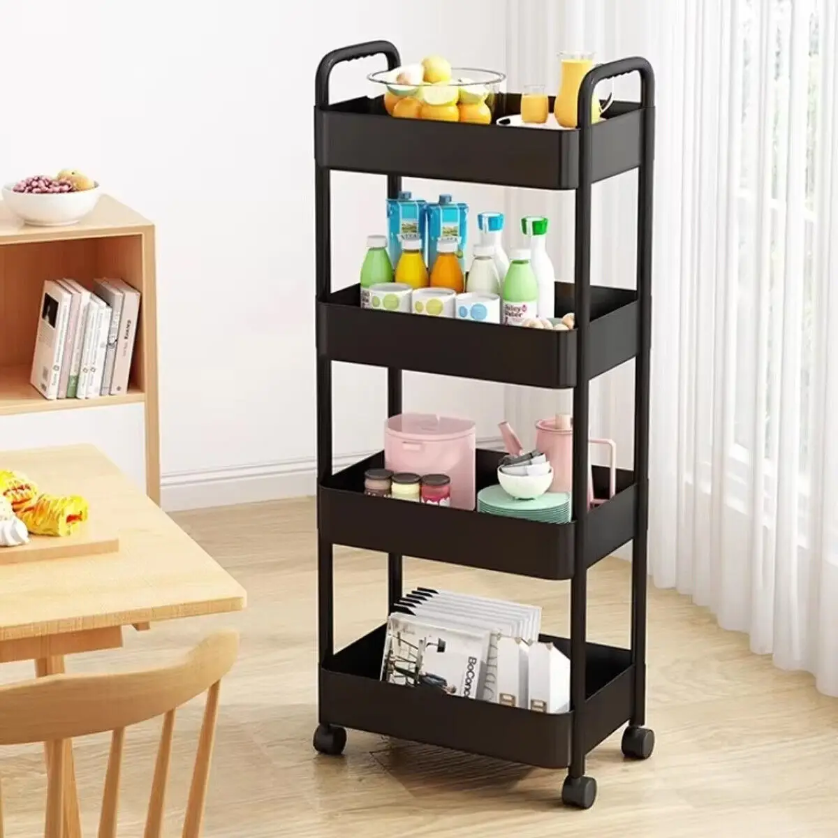 3/4Tier Mobile Storage Rack Trolley Multi-Layer Storage Racks Organizer Household Kitchen Multifunctional Cart With Wheels Shelf