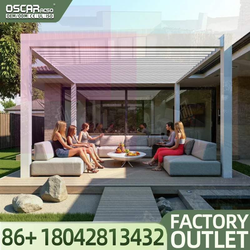 Outdoor Modern Motorized Opening Roof Waterproof Aluminum Garden  for Patio and Other Outdoor Spaces in Global Markets Pergola