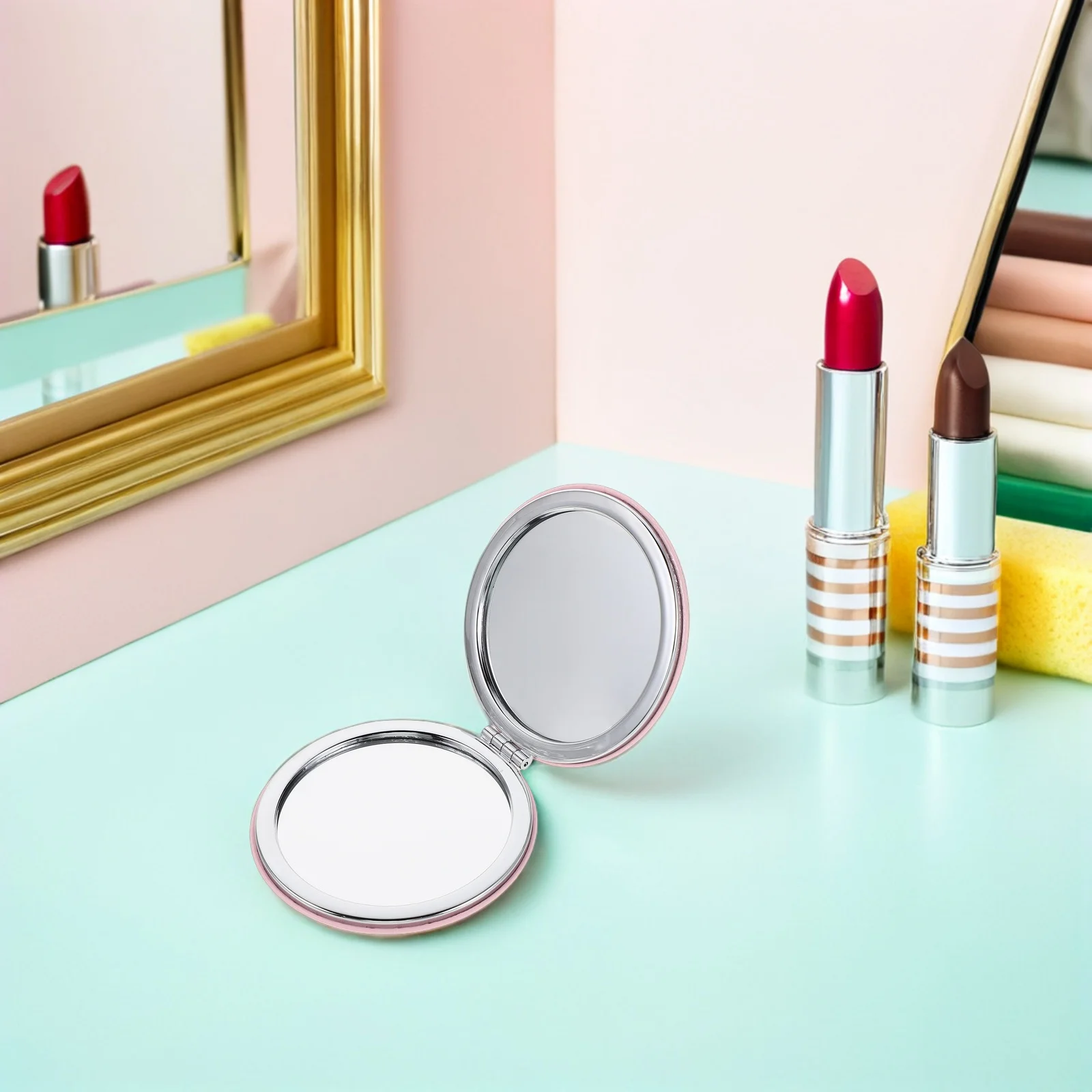 5Pcs Portable Folding Mirror Compact Round Double-Sided High-Definition for Travel Purse Office Makeup Touchups