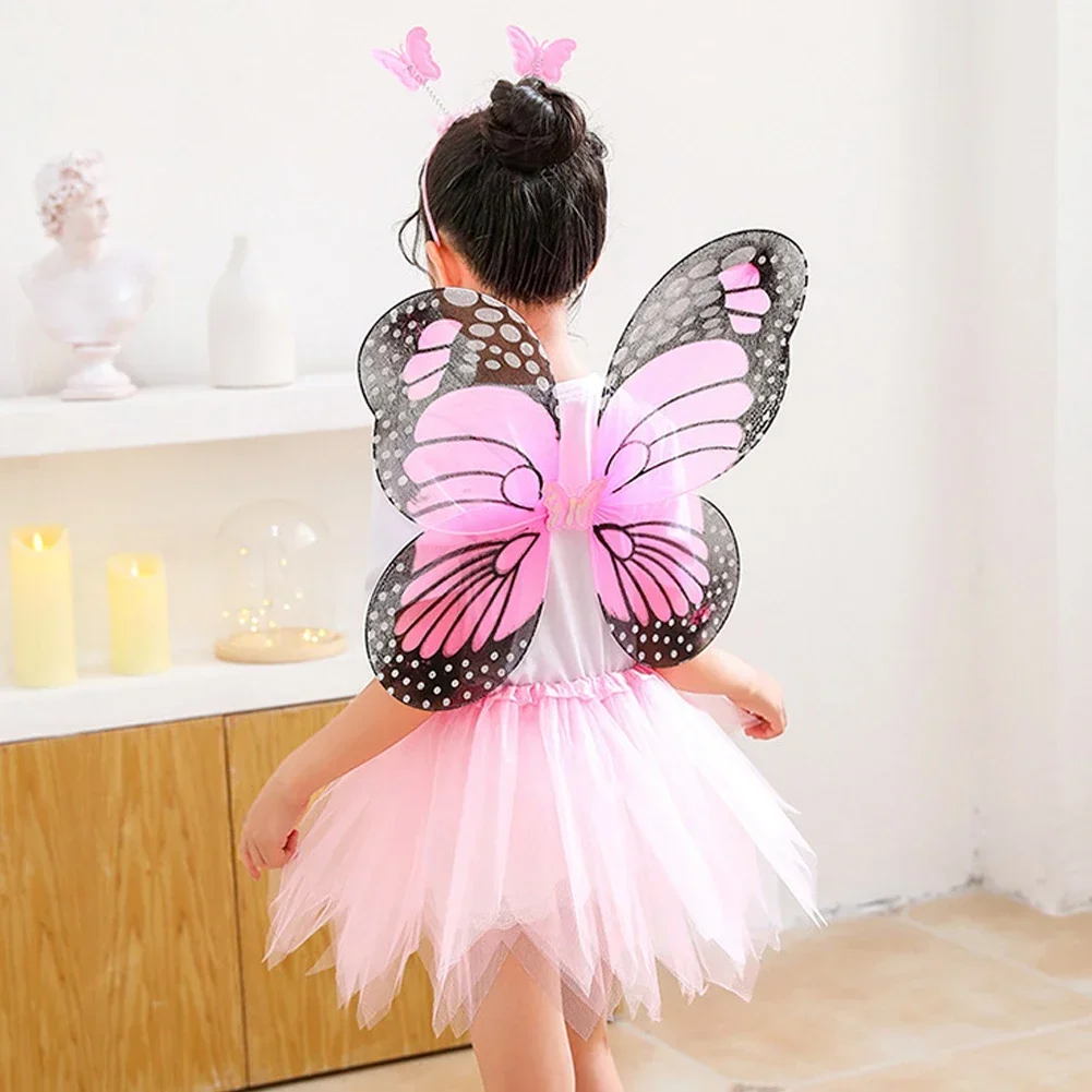 3/4Pcs Adult Kids Fairy Costume Set Simulation Butterfly Wings Pointed Headband Wand Princess Girls Party Dress Up Christmas