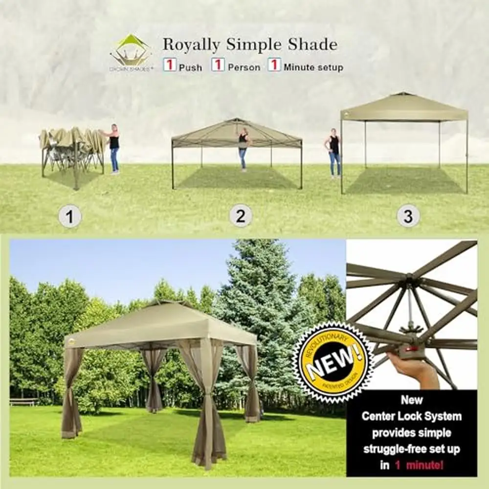 Toldo emergente con estacas de cuerdas de Nettings extraíbles, bolsas de peso y bolsa de almacenamiento, Beige, fácil configuración, gran espacio, protección UV, 10x10