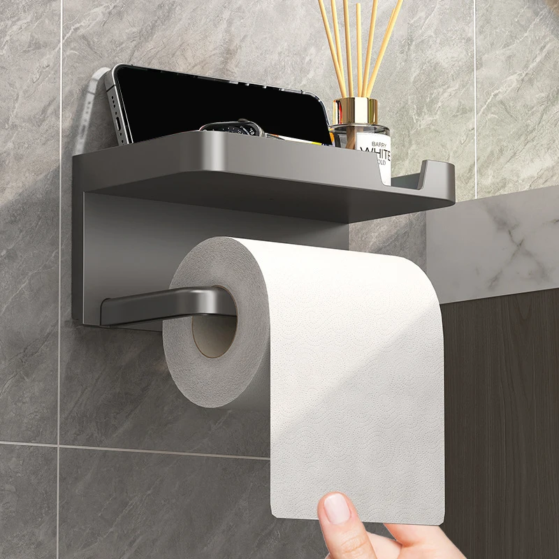 Toilet Paper Holder Tissues Storage Rack Bathroom Kitchen Wall Roll Paper Phone Storage Rack Wall Mounted Paper Roll Holder