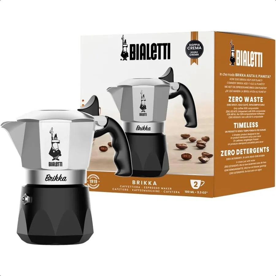 

Brikka Moka Pot CremaRich Stovetop Espro Maker Italian Coffee Maker 2 Espro Shots 3.4 oz 100 ml Black