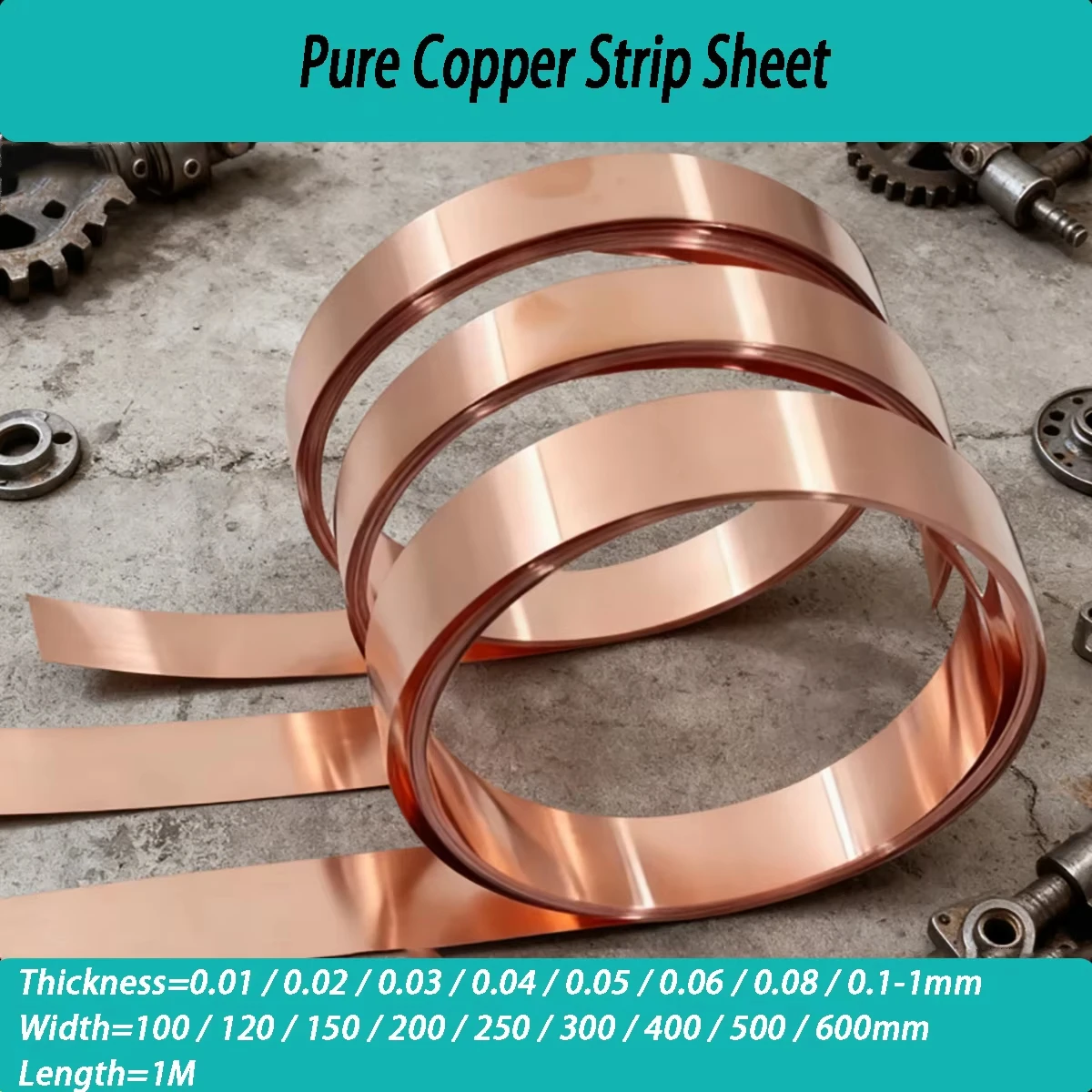 Pure Copper Foil Strip 1M Length 0.1-2mm Thick 5-30mm Wide High Conductivity For Electronic Machining Raw Parts