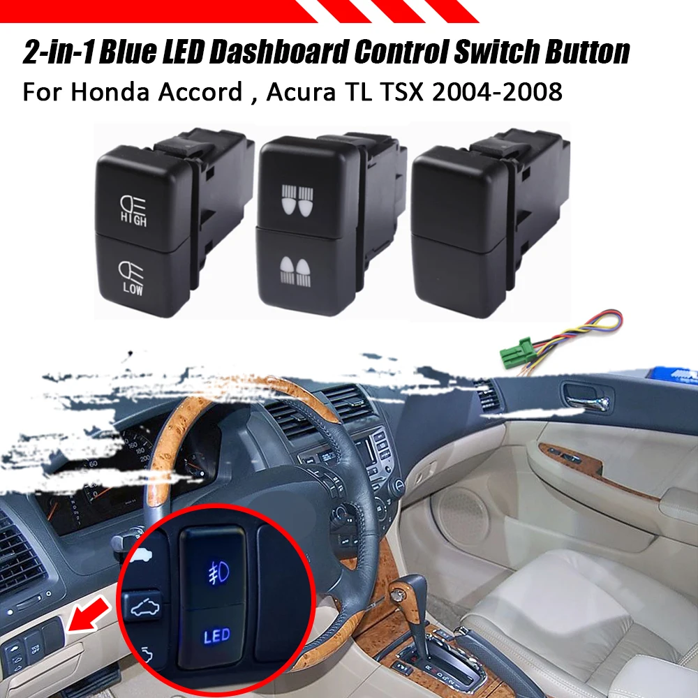 

Dual Push Button Switch Blue Led Light Bar with Cable For For Honda Accord 2003-2007, Acura TL 2004-2006, Acura TSX 2004-2008