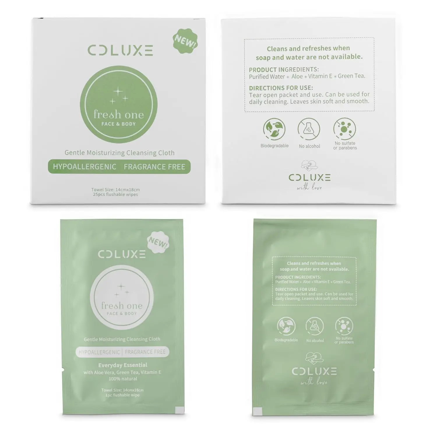 

All Natural Flushable Wipes - 4-in-1 Body, Face & Toilet Cleansing, Hypoallergenic, Deodorizing, Individually Wrapped (25)