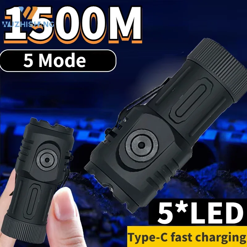 5LED 10000 Lumens Powerful Led Flashlight 5Modes Usb Rechargeable Flash Light MINI Torch Lamp Flashlights for Camping,fish