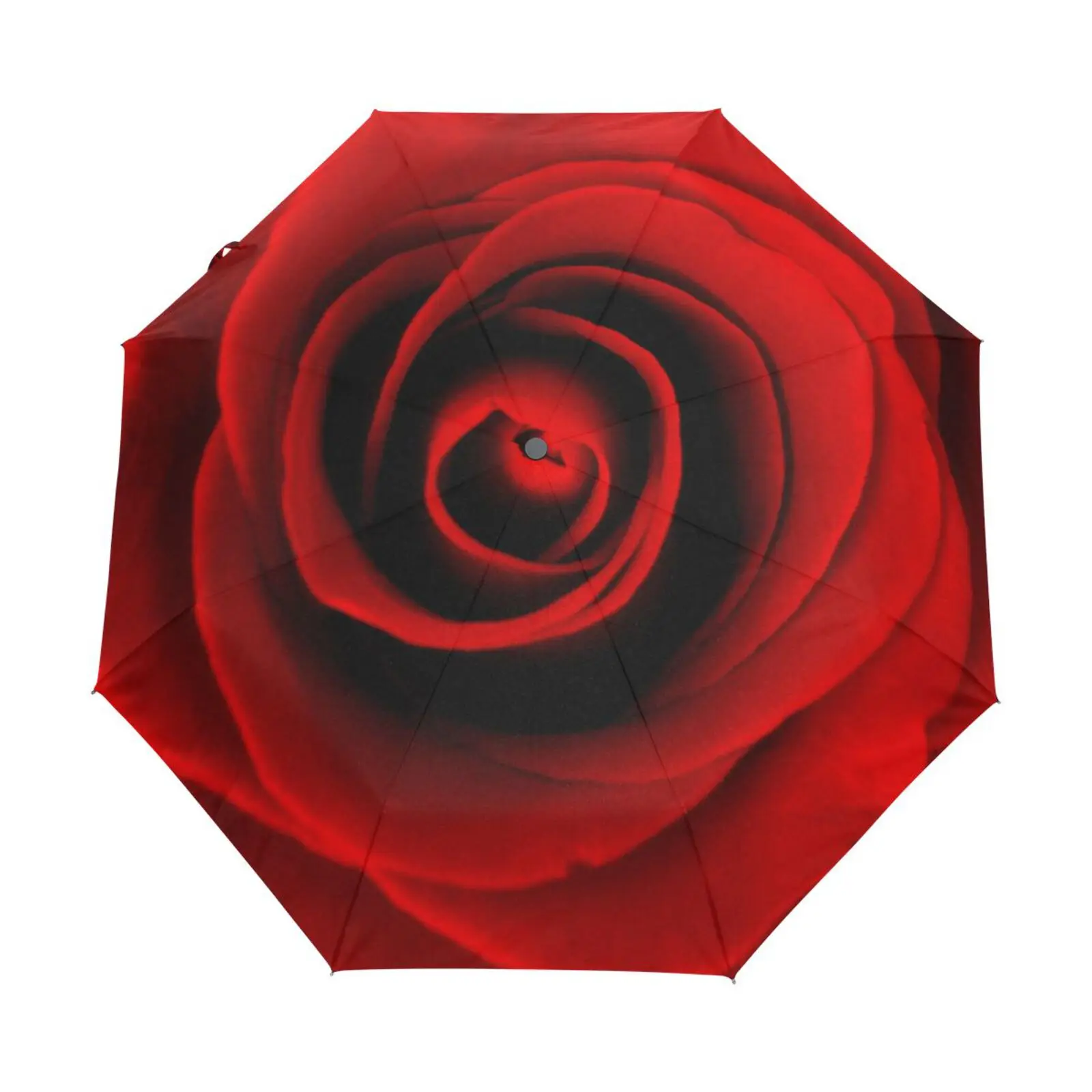 Red Rose Flower Print Women's Rain Umbrella Portable Three Folding Automatic Umbrella Parasol Inside Black Coating Parapluie