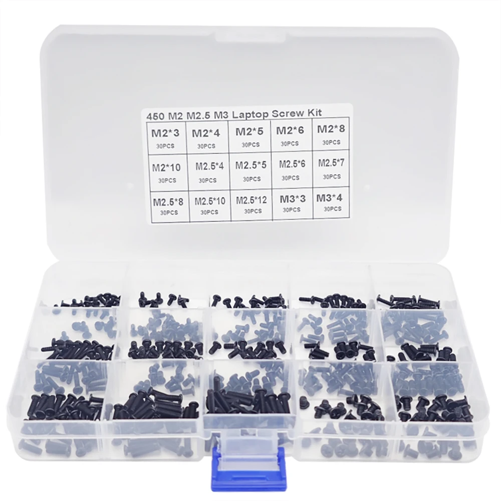 450pcs 15 Sizes Laptop Screws Kit,Notebook Computer Replacement Screw Assortment Kit,M2 M2.5 M3,for Lenovo Toshiba Samsung HP