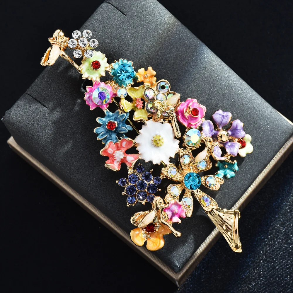 exquisite colorful rhinestones Christmas tree brooches party casual office clothing accessories enamel pins