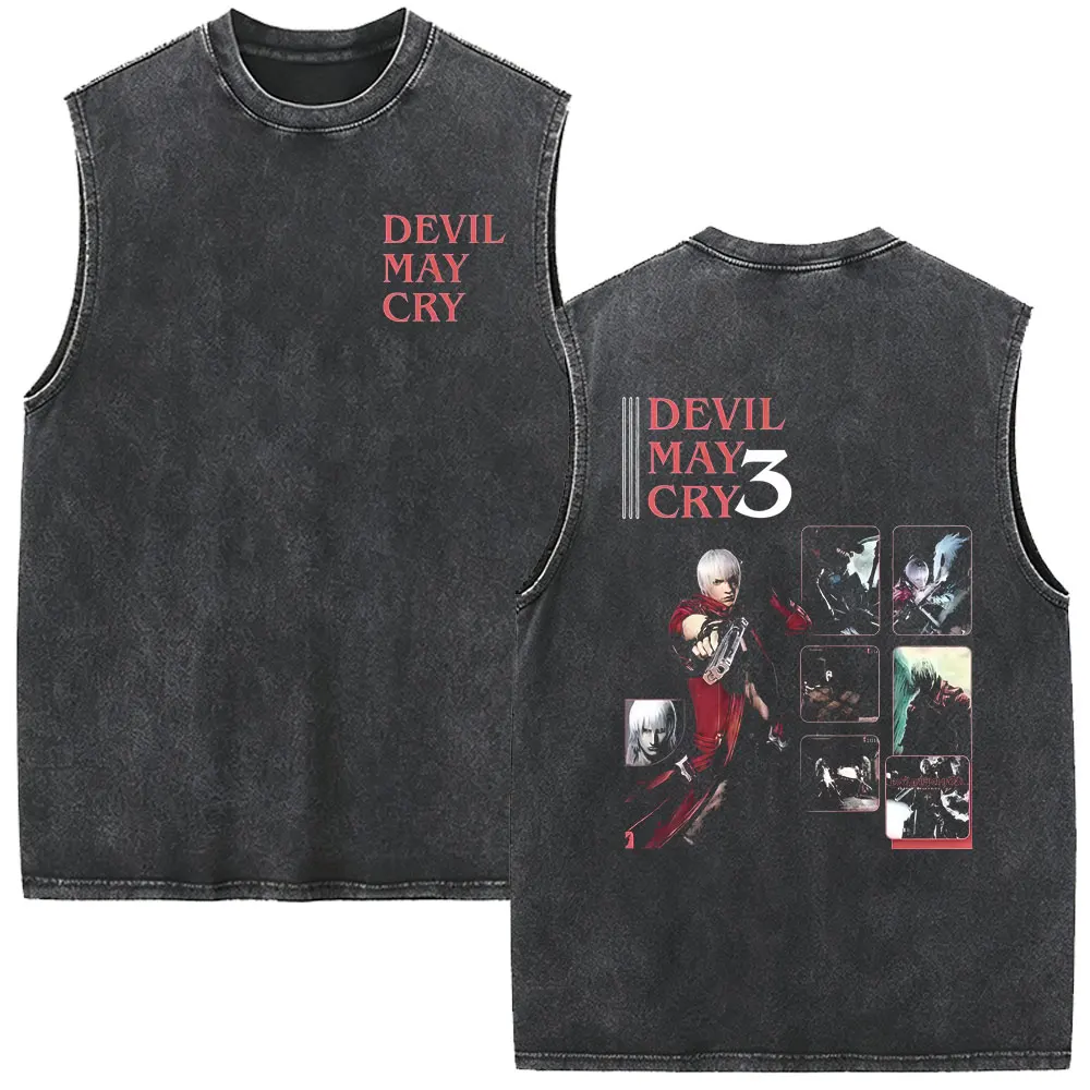 Game Devil May Cry Vergil Vintage Washed Tank Tops Men Women Cosplay Otaku Lovers Sleeveless Vest Unisex Oversized Streetwear
