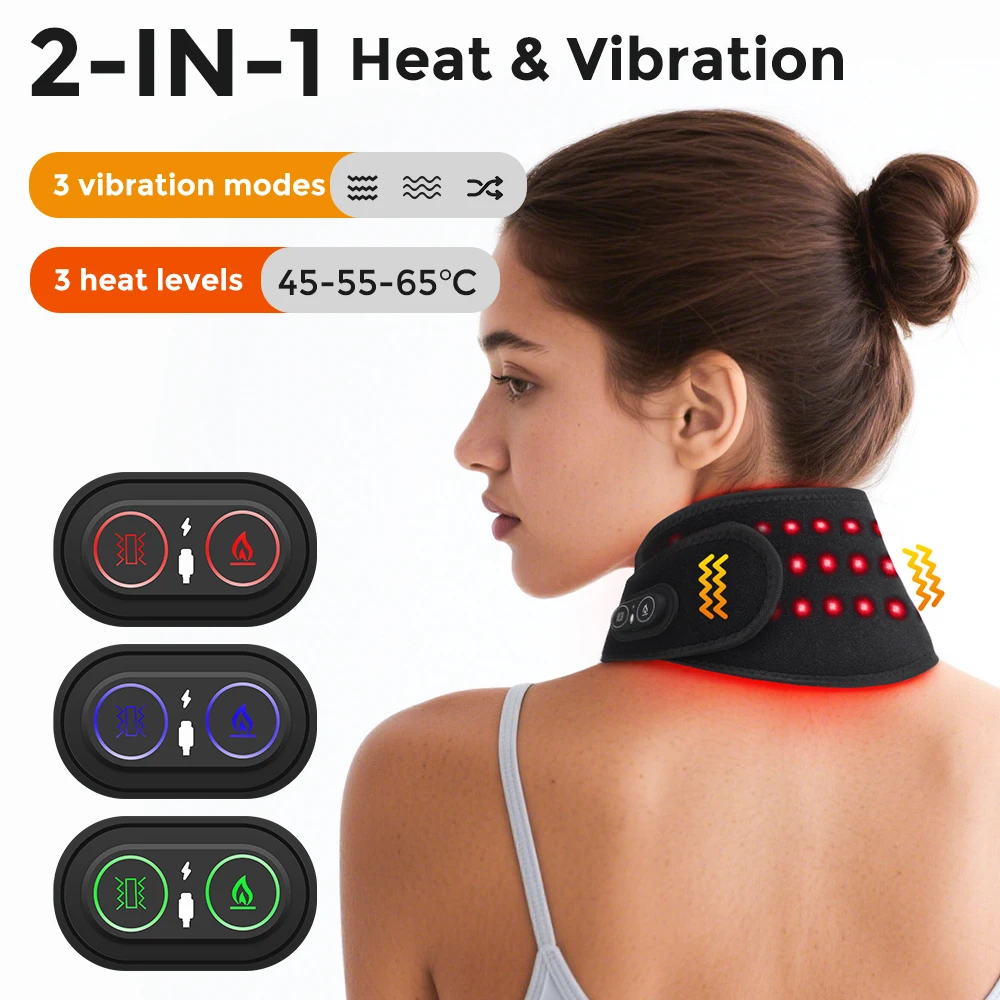 

Heating Neck Brace 36pcs LED Beads 660&850nm Vibration Massage Neck Massager Neck Care Cervical Spine Warming Brace Belt