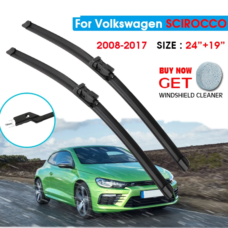 

Car Wiper Blade For Volkswagen SCIROCCO 24"+19" 2008-2017 Windscreen Windshield Wipers Blades Window Wash Fit Push Button Arm