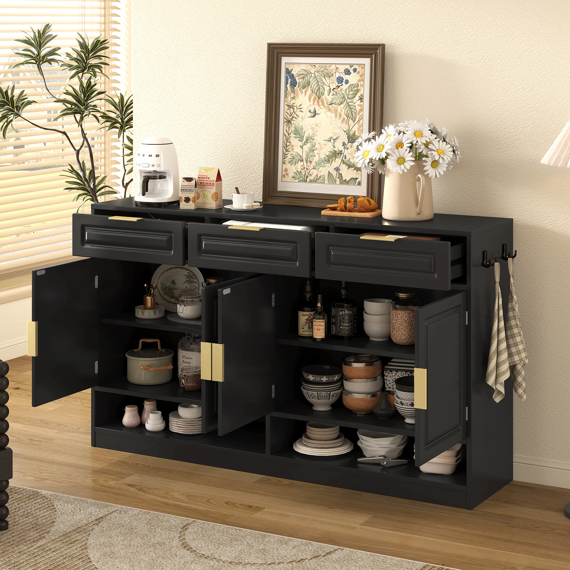# Modern Sideboard Buffet 3 Drawers 4 Doors 59.1