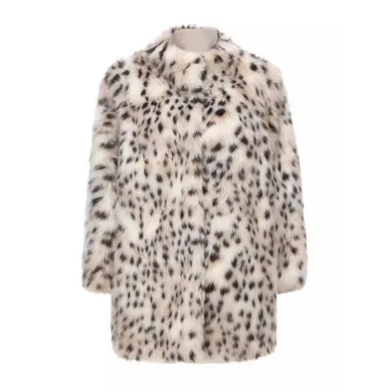 แฟชั่นเลดี้เสื้อขนสัตว์ WARM Faux FUR Coat ผู้หญิงฤดูหนาวหนาเสื้อสเวตเตอร์ถักชุดเสือดาวพิมพ์เสื้อแจ็คเก็ตเกาหลีหลวม