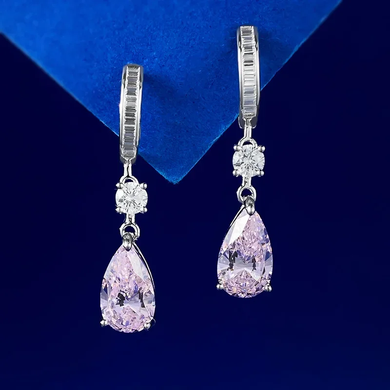 Imagem -03 - Brincos de Gota de Água de Diamante com Fivela de Orelha Diamante Rosa Europeus e Americanos Moda Diária Comutações 7*12 mm Novo