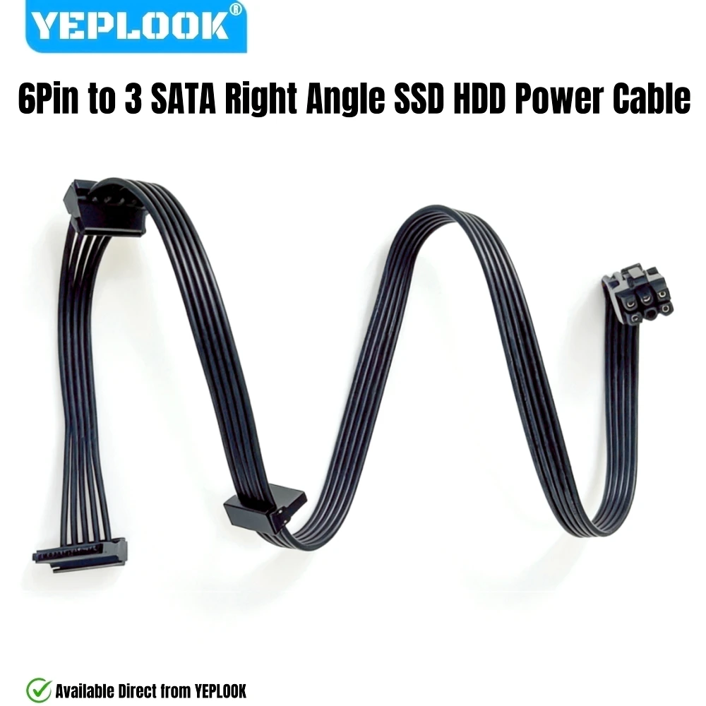 

YEPLOOK 6Pin to 3x SATA Angled, HDD SSD Power Cable for Corsair RM1000, RM850, RM750, RM650, RM550 RM450 RM Gold Modular Powers