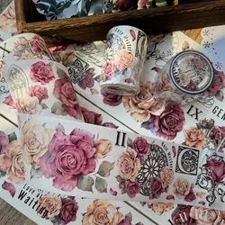YiEr Studio Vintage Timeless Rose Floral Background Washi PET Tape for Card Making DIY Scrapbooking Plan Sticker