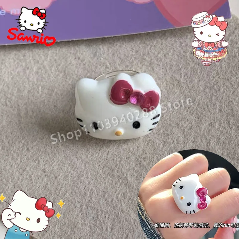 Sanrio Hello Kitty Ring Cute Cartoon Anime Opening Sweet Adjustable Fashion Charms Jewelry Accessories for Girls Gift Rings